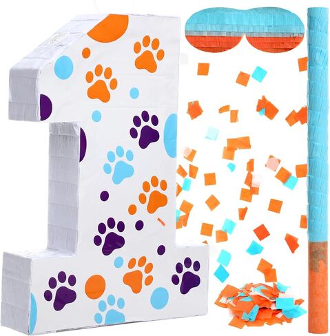 Number 3 Blue Dog Paw Piñata with Bat Blindfold and Confetti 3rd Birthday Party Decoration Anniversary Celebration, 16 x 11 x 2.8 Inches Small in Saudi Arabia