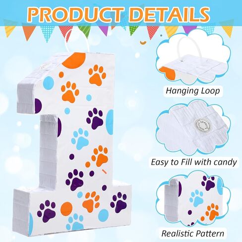 Number 3 Blue Dog Paw Piñata with Bat Blindfold and Confetti 3rd Birthday Party Decoration Anniversary Celebration, 16 x 11 x 2.8 Inches Small in Saudi Arabia