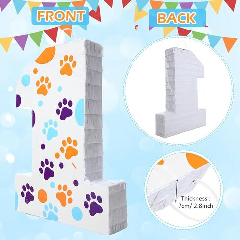 Number 3 Blue Dog Paw Piñata with Bat Blindfold and Confetti 3rd Birthday Party Decoration Anniversary Celebration, 16 x 11 x 2.8 Inches Small in Saudi Arabia