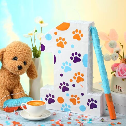 Number 3 Blue Dog Paw Piñata with Bat Blindfold and Confetti 3rd Birthday Party Decoration Anniversary Celebration, 16 x 11 x 2.8 Inches Small in Saudi Arabia