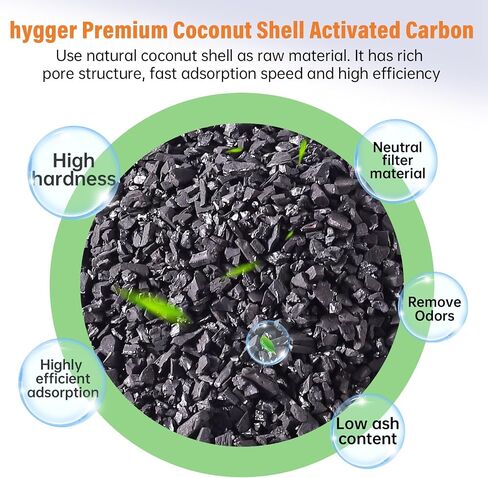 Hygger Aquarium Carbon المنشط ، الفحم المنشط قشرة جوز الهند الطبيعية المتميزة للمياه العذبة والمياه المالحة ، وسائط مرشح خزان الأسماك ، الكربون لتنقية المياه (10.5 أونصة مع حقيبة شبكية دقيقة) in Kuwait