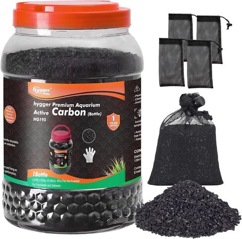 Hygger Aquarium Carbon المنشط ، الفحم المنشط قشرة جوز الهند الطبيعية المتميزة للمياه العذبة والمياه المالحة ، وسائط مرشح خزان الأسماك ، الكربون لتنقية المياه (10.5 أونصة مع حقيبة شبكية دقيقة) in Kuwait