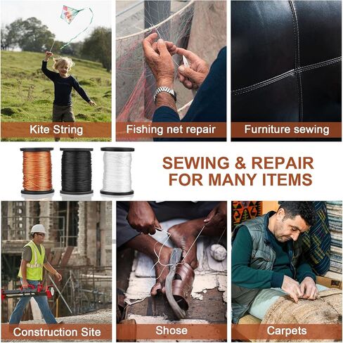 Poexuzi Upholstery Repair Sewing Kit Thread for Leather, Furniture, Shoe, Carpet, 1 Rolls Nylon Thread (53 Yard Per Roll), 7 Shaped Needles, (Brown) in Saudi Arabia