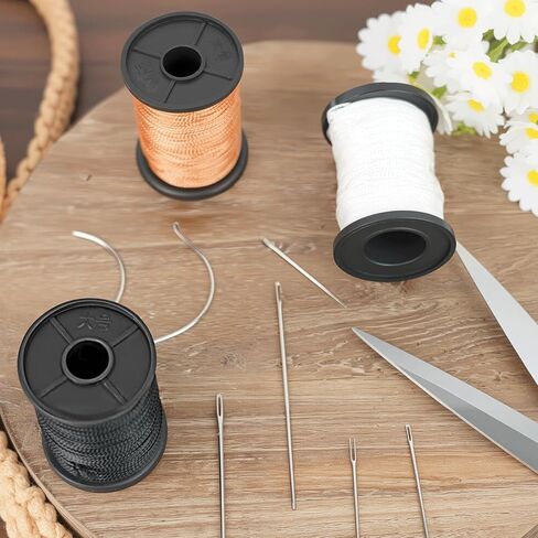 Poexuzi Upholstery Repair Sewing Kit Thread for Leather, Furniture, Shoe, Carpet, 1 Rolls Nylon Thread (53 Yard Per Roll), 7 Shaped Needles, (Brown) in Saudi Arabia