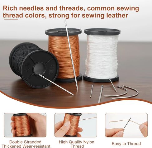 Poexuzi Upholstery Repair Sewing Kit Thread for Leather, Furniture, Shoe, Carpet, 1 Rolls Nylon Thread (53 Yard Per Roll), 7 Shaped Needles, (Brown) in Saudi Arabia
