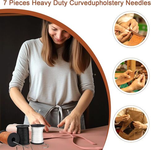 Poexuzi Upholstery Repair Sewing Kit Thread for Leather, Furniture, Shoe, Carpet, 1 Rolls Nylon Thread (53 Yard Per Roll), 7 Shaped Needles, (Brown) in Saudi Arabia
