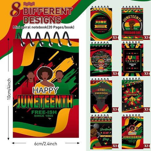 Containlol 24 Pieces Mini Juneteenth Notebooks, Juneteenth Theme Small Mini Memo Pad Juneteenth Pattern Notepads for Kids Gift, Juneteenth Party Favor Supplies, 8 Patterns in Saudi Arabia