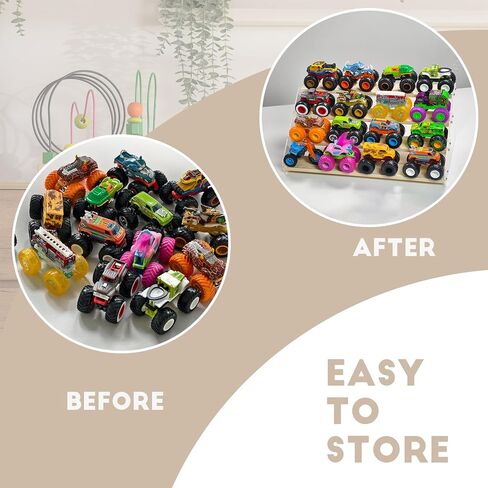 Aaiphuwew Display Case لشاحنات Monster Storage Storage Cars Cars Shelizer ، 4 مستويات شاحنة خشبية على رف شاحنات شاحنة لسيارات الألعاب in Kuwait