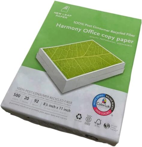 100% Recycled Printer Paper, 20 lb Harmony Multipurpose Copy Paper, 500 Sheets, HP ColorLok Certified, Made in USA, White, 8.5" x 11" (10800) in Saudi Arabia