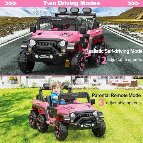 ركوب السيارة مع 6 عجلات Eva و 4WD ، سيارة كهربائية تعمل بالبطارية 24 فولت للأطفال ، سيارة كهربائية مع التحكم عن بعد ، 3 سرعات قابلة للتعديل ، بداية ناعمة ، عرض البطارية ، الموسيقى ، الوردي in Kuwait