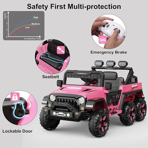 ركوب السيارة مع 6 عجلات Eva و 4WD ، سيارة كهربائية تعمل بالبطارية 24 فولت للأطفال ، سيارة كهربائية مع التحكم عن بعد ، 3 سرعات قابلة للتعديل ، بداية ناعمة ، عرض البطارية ، الموسيقى ، الوردي in Kuwait