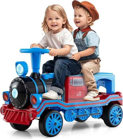 Costzon Ride on Train Trackless, 12V 2-Seater Ride on Toy with Train Whistle, LED Lights, Music & Removable Chair, Electric Train w/One-Button & Soft Start, Gift for Boys & Girls (2 Seaters,Red) in Saudi Arabia