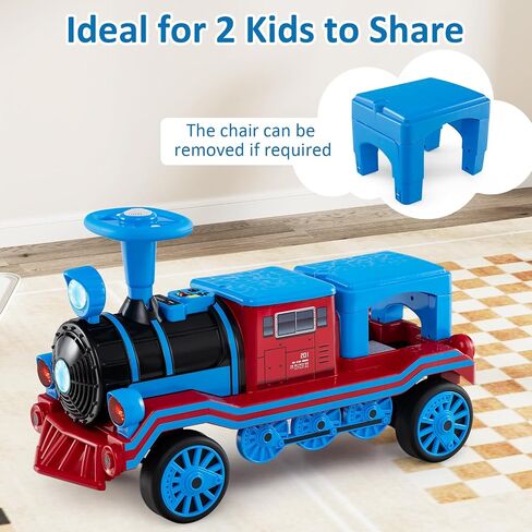 Costzon Ride on Train Trackless, 12V 2-Seater Ride on Toy with Train Whistle, LED Lights, Music & Removable Chair, Electric Train w/One-Button & Soft Start, Gift for Boys & Girls (2 Seaters,Red) in Saudi Arabia