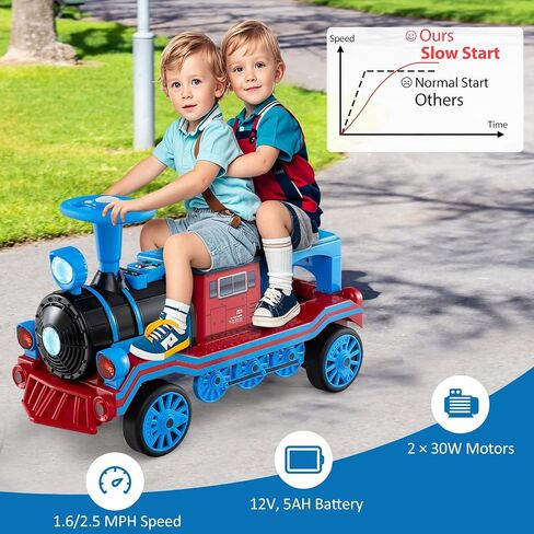 Costzon Ride on Train Trackless, 12V 2-Seater Ride on Toy with Train Whistle, LED Lights, Music & Removable Chair, Electric Train w/One-Button & Soft Start, Gift for Boys & Girls (2 Seaters,Red) in Saudi Arabia