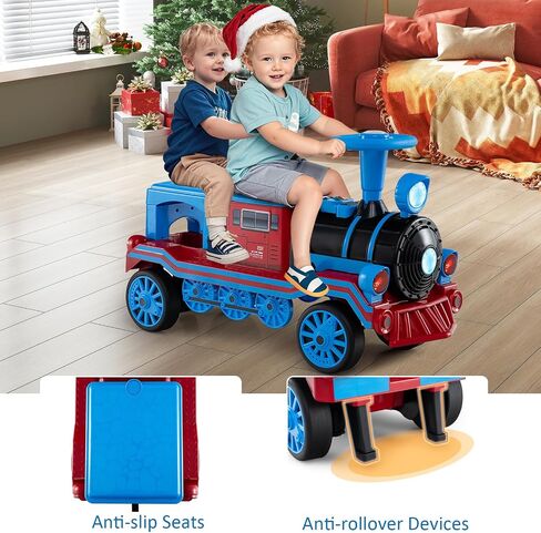 Costzon Ride on Train Trackless, 12V 2-Seater Ride on Toy with Train Whistle, LED Lights, Music & Removable Chair, Electric Train w/One-Button & Soft Start, Gift for Boys & Girls (2 Seaters,Red) in Saudi Arabia
