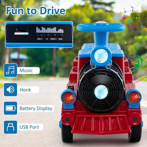 Costzon Ride on Train Trackless, 12V 2-Seater Ride on Toy with Train Whistle, LED Lights, Music & Removable Chair, Electric Train w/One-Button & Soft Start, Gift for Boys & Girls (2 Seaters,Red) in Saudi Arabia