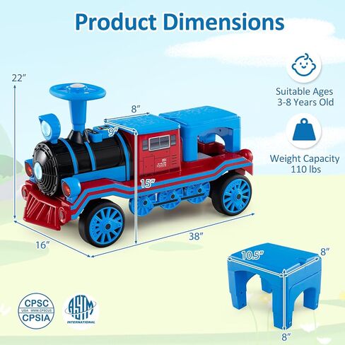 Costzon Ride on Train Trackless, 12V 2-Seater Ride on Toy with Train Whistle, LED Lights, Music & Removable Chair, Electric Train w/One-Button & Soft Start, Gift for Boys & Girls (2 Seaters,Red) in Saudi Arabia