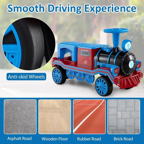 Costzon Ride on Train Trackless, 12V 2-Seater Ride on Toy with Train Whistle, LED Lights, Music & Removable Chair, Electric Train w/One-Button & Soft Start, Gift for Boys & Girls (2 Seaters,Red) in Saudi Arabia