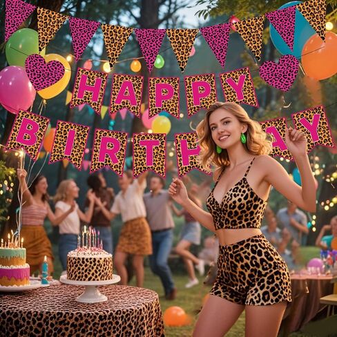 Cheetah Print Birthday Party Decorations,Leopard Happy Birthday Banners for Girls Women Birthday Party Decor Sulpplies in Kuwait