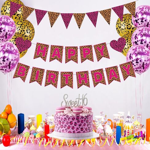 Cheetah Print Birthday Party Decorations,Leopard Happy Birthday Banners for Girls Women Birthday Party Decor Sulpplies in Kuwait