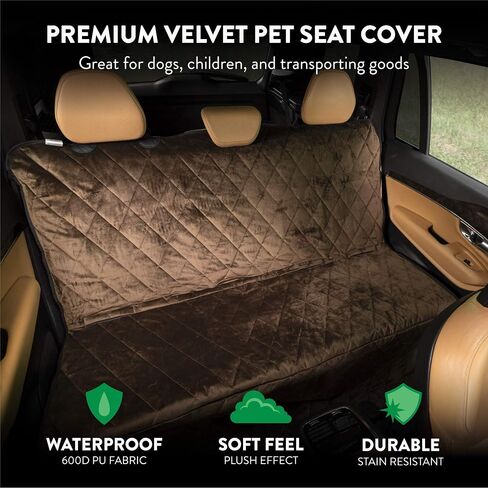 Plush Paws Products Velvet Rear Car Seat Protector w/Hammock | Washable & Waterproof Back Seat Dog Cover for Car, Truck, & SUV | Nonslip, Tear Resistant Pet Seat Cover | X-Large Chocolate in Saudi Arabia