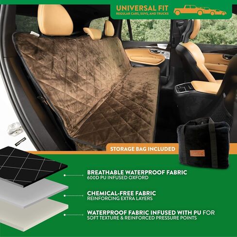 Plush Paws Products Velvet Rear Car Seat Protector w/Hammock | Washable & Waterproof Back Seat Dog Cover for Car, Truck, & SUV | Nonslip, Tear Resistant Pet Seat Cover | X-Large Chocolate in Saudi Arabia