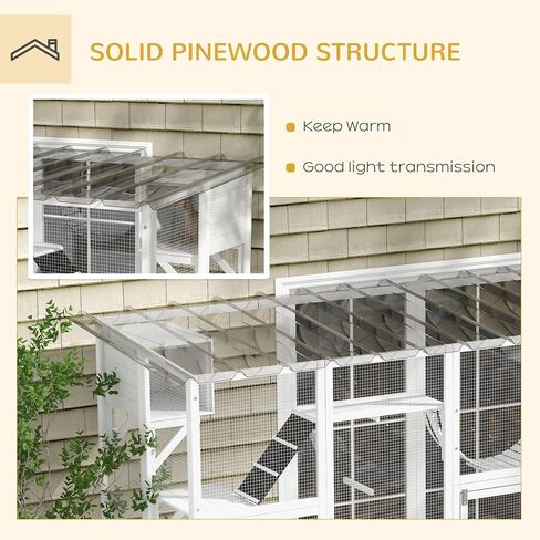 Pawhut Catio Window Outdoor Cat spongement ، منزل قط في الهواء الطلق مع سقف حماية للطقس للبسيسات المتعددة ، الإطار الخشبي ، الرفوف والجسور ، 118 "× 37.5" × 74 "، رمادي in Kuwait
