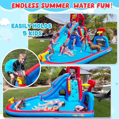 Whubefy Inflatable Water Slide for Kids Backyard, 14.2Ft Waterslide Park Bounce House W/Big Pool, Slide, Soccer Field, Dump Bucket, Obstacle Tunnel, 9in1 Blow Up Water Slides Inflatables for Kids Gift in Kuwait