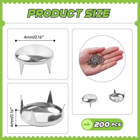 200Pcs 4mm Silver Round Dome Studs Nailhead Rivets for Punk Rock DIY Leather Craft, Clothes, Bags, Shoes, Bracelets in Saudi Arabia