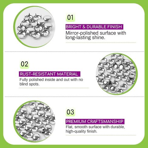 200Pcs 4mm Silver Round Dome Studs Nailhead Rivets for Punk Rock DIY Leather Craft, Clothes, Bags, Shoes, Bracelets in Saudi Arabia