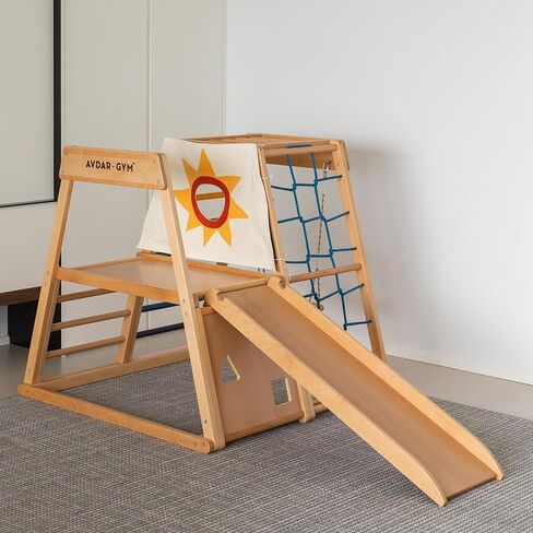 Indoor Jungle Gym, 8-in-1 Beechwood Toddler Climber Playset, Wooden Montessori Indoor Playground for Kids, Easy Assembly, Safe & Sustainable in Saudi Arabia