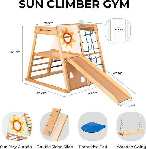 Indoor Jungle Gym, 8-in-1 Beechwood Toddler Climber Playset, Wooden Montessori Indoor Playground for Kids, Easy Assembly, Safe & Sustainable in Saudi Arabia