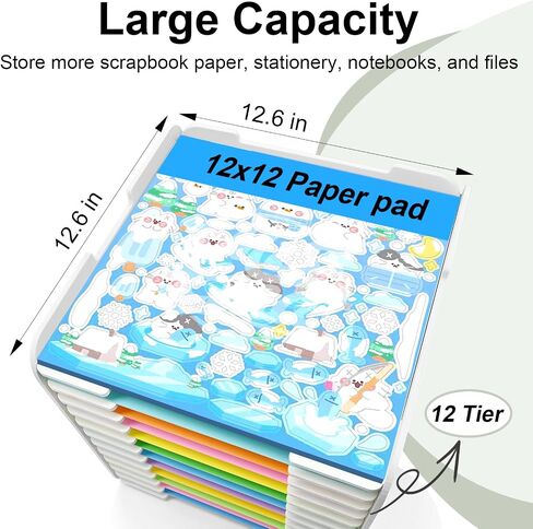 12x12 Paper Organizer, 12-Tier Scrapbook Paper Storage, Stackable Desktop File Holder for Home, Office, Classroom, and Craft Room in Saudi Arabia