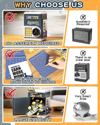Piggy Bank for Kids Boys 5-13 with 4 Saving Record Cards, Kids Money Safe Banks for Real Money with 4-Digit Password, Electronic Piggy Bank Toys for Boys Girls with ATM-Style Cash Slot, Red Blue in Saudi Arabia