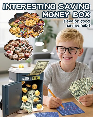Piggy Bank for Kids Boys 5-13 with 4 Saving Record Cards, Kids Money Safe Banks for Real Money with 4-Digit Password, Electronic Piggy Bank Toys for Boys Girls with ATM-Style Cash Slot, Red Blue in Saudi Arabia
