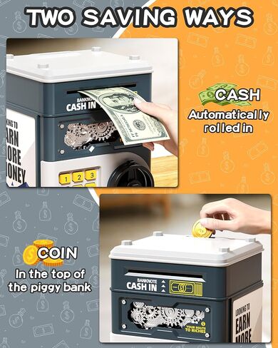 Piggy Bank for Kids Boys 5-13 with 4 Saving Record Cards, Kids Money Safe Banks for Real Money with 4-Digit Password, Electronic Piggy Bank Toys for Boys Girls with ATM-Style Cash Slot, Red Blue in Saudi Arabia