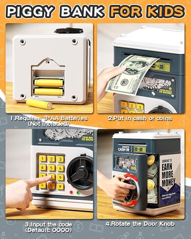 Piggy Bank for Kids Boys 5-13 with 4 Saving Record Cards, Kids Money Safe Banks for Real Money with 4-Digit Password, Electronic Piggy Bank Toys for Boys Girls with ATM-Style Cash Slot, Red Blue in Saudi Arabia