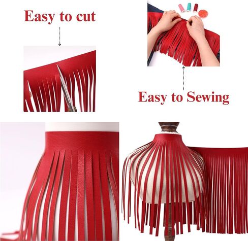 Black PU Leather Fringe Trim 8 Inch Tassel Trim for Sewing - DIY Crafts, Clothing, Bags Decoration (2yards) in Kuwait