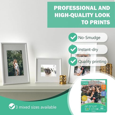 Glossy Photo Paper 4x6, 5x7, 8.5x11, 60 Variety Pack Bulk, Assorted Sizes, Inkjet printer, 52lb/200gsm in Kuwait
