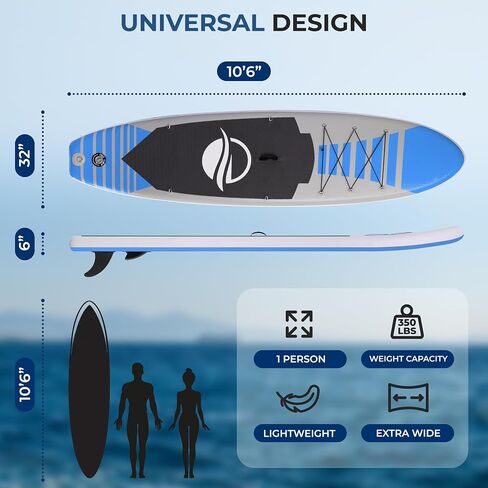 SereneLife Inflatable Stand up Paddle Board - Non-Slip SUP with Paddle, Pump, Leash, and Complete Accessories - Enjoyable Water Paddle Board for Adults and Youth with Stable and Wide Design in Saudi Arabia