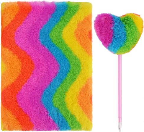 Plush Notebook, Fluffy Notebook Set, Rainbow Plush Notebook Diary, for Girls Teens Fuzzy Journal Writing Pad A5 Lined 160 Pages (1Set, Horizontal Rainbow) in Saudi Arabia