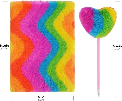 Plush Notebook, Fluffy Notebook Set, Rainbow Plush Notebook Diary, for Girls Teens Fuzzy Journal Writing Pad A5 Lined 160 Pages (1Set, Horizontal Rainbow) in Saudi Arabia