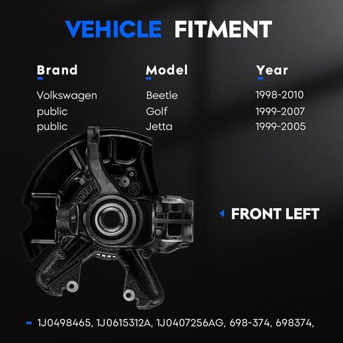 Front Right Side Steering Knuckle & Wheel Bearing Hub Assembly Compatible with Volkswagen for Beetle 1998-2010, for Golf 1999-2006 2010, for Jetta 1999-2005, Replace for 698-374, LK008 in Saudi Arabia