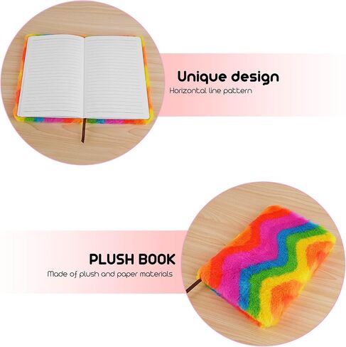 Plush Notebook, Fluffy Notebook Set, Rainbow Plush Notebook Diary, for Girls Teens Fuzzy Journal Writing Pad A5 Lined 160 Pages (1Set, Horizontal Rainbow) in Saudi Arabia