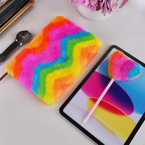 Plush Notebook, Fluffy Notebook Set, Rainbow Plush Notebook Diary, for Girls Teens Fuzzy Journal Writing Pad A5 Lined 160 Pages (1Set, Horizontal Rainbow) in Saudi Arabia