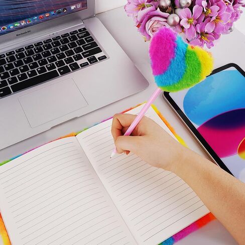 Plush Notebook, Fluffy Notebook Set, Rainbow Plush Notebook Diary, for Girls Teens Fuzzy Journal Writing Pad A5 Lined 160 Pages (1Set, Horizontal Rainbow) in Saudi Arabia