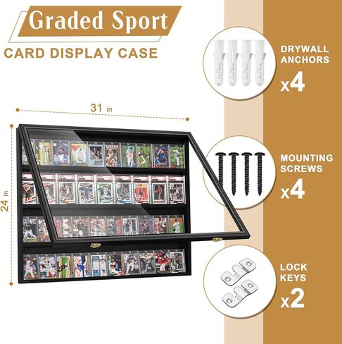 40 Large Baseball Card Display Case Graded Sports Card Display Frame Trading Cards Wooden Wall Cabinet with UV Protection Acrylic Front for Football Basketball Hockey Cards Collection in Kuwait