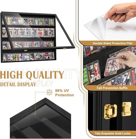40 Large Baseball Card Display Case Graded Sports Card Display Frame Trading Cards Wooden Wall Cabinet with UV Protection Acrylic Front for Football Basketball Hockey Cards Collection in Kuwait