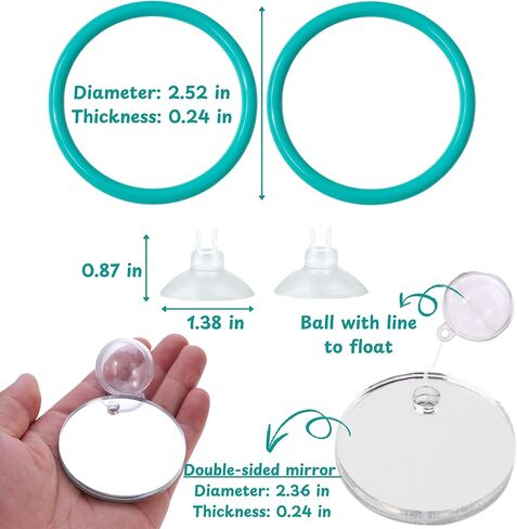 2 pcs Betta Ring Enrichment Toys with 1 pcs Betta Mirror, Exercise Training Ring and Floating Mirror for Fish Tank, Aquarium Feeding Rings with Floating Mirrors, Fish Toys, Bettas Toy (Teal, M-70mm) in Saudi Arabia