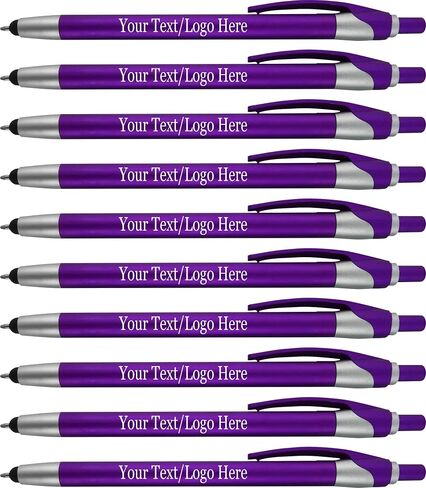 Personalized With your Custom Logo or Text Pens-Pack of 450- for Marketing, Parties, and Events, 2 in 1 Capacitive Stylus & Ballpoint Pen Compatible With Touchscreen Devices, Black Ink, Purple Pens in Kuwait